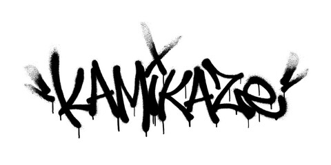Sprayed kamikaze font graffiti with overspray in black over white. Vector illustration.