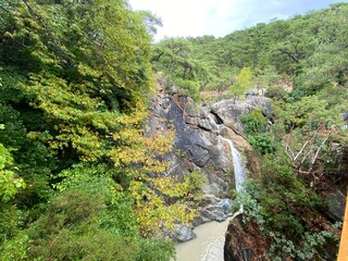green area, touristic, forest area in Hasanboğuldu waterfall area in Kaz Mountains, yoga, meditation