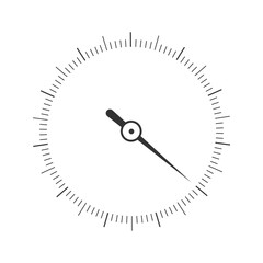 Round measuring scale with arrow. 360 degree of barometer, compass, tachometer tool template isolated on white background. Vector graphic illustration.