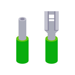 Green crimp terminals vector illustration. Cartoon drawing of tool or equipment of electrician isolated on white background. Engineering, technology, construction concept