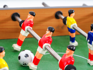 close-up of table football game .