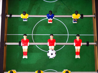 close-up of table football game .