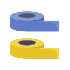Blue and yellow electrical tape vector illustration. Cartoon drawing of tool or equipment of electrician isolated on white background. Electricity, technology, construction concept