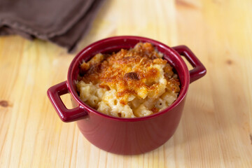 Mac and cheese in red dish