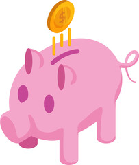 Saving Money,coin money in piggy, piggy and coins.Money and discount,Save money isometric vector set.