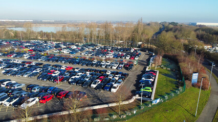 Aerial View of Huge and Big Car Parking of Local Car Sales Auctions at Kempston Bedford Town of...