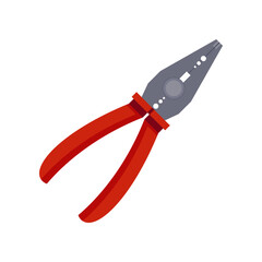 Red pliers or cutter for wires vector illustration. Cartoon drawing of tool or equipment of electrician isolated on white background. Electricity, technology, construction concept