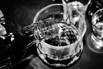 red strong alcohol drinks, spirits and distillates iset in glasses