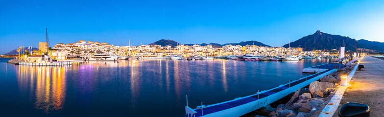 Famous Puerto Banus near Marbella dawn panoramic view