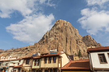 Afyonkarahisar, Turkey, December 16, 2022: Afyonkarahisar cityscape, Afyon castle on the rock, 