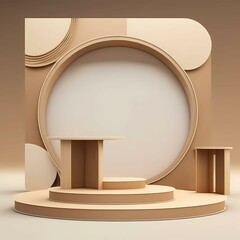 3d podium stage with beige color scheme. Generative AI