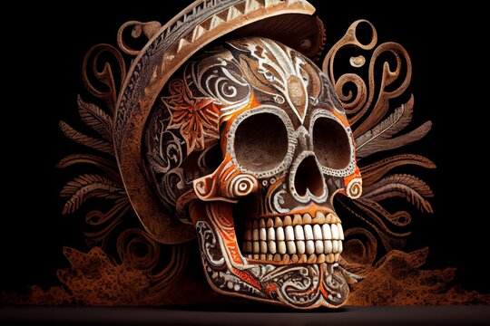 Sch&auml;del im mexikanischen Stil, cinco de mayo, sombrero
erstellt mit generativer ai 