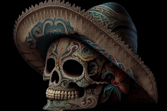 Sch&auml;del im mexikanischen Stil, cinco de mayo, sombrero
erstellt mit generativer ai 