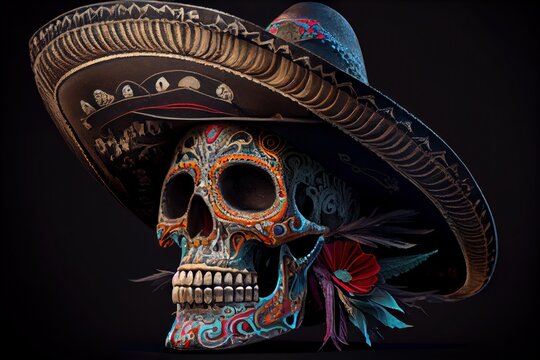 Schädel im mexikanischen Stil, cinco de mayo, sombrero
erstellt mit generativer ai 