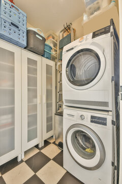 Washing machine and dryer in laundry room