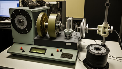 Wear and friction test setup: A photo of a machine used to measure and analyze the wear resistance and friction properties of materials and components.