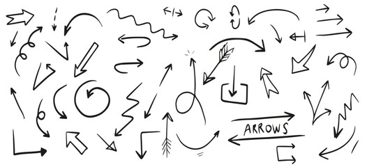 hand drawn doodle arrow mark mixed icons vector set collection