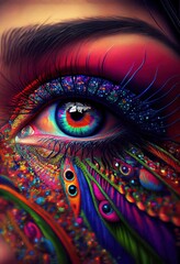 Mind-blowing Psychedelic Macro Photography of a Colorful Eye. Generative ai