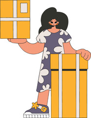 Delightful woman holding boxes. Parcel and cargo transportation.