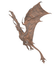 dragon is flying up on white background side view