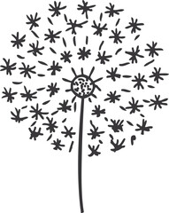 Dandelion black doodle. Fluffy spring flower icon