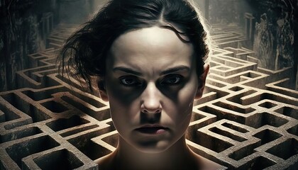 Woman in a maze of her own mind concept of mental health problem for mental health awareness month generative ai