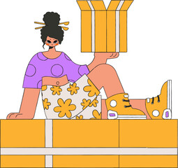 Charming woman holding boxes. Understanding the process of parcel and cargo delivery.