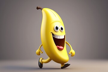 3D cartoon of banana character. Generative AI