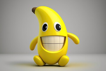 3D cartoon of banana character. Generative AI