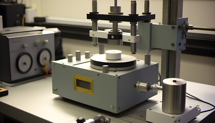 Friction measurement equipment: A photo of a setup used to quantify friction between two surfaces in tribology studies.