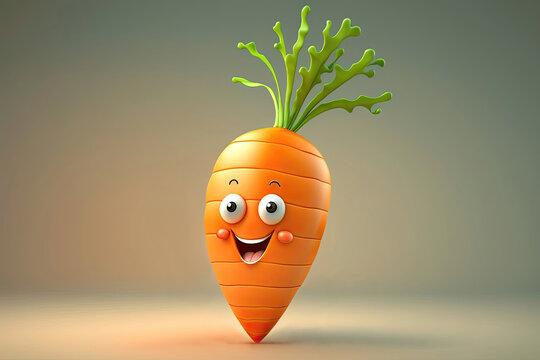 Cute 3D cartoon of carrot character. Generative AI