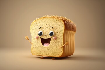 3D cartoon of bread character. Generative AI