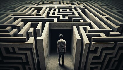 Man in a abstract labyrinth illustration generative ai