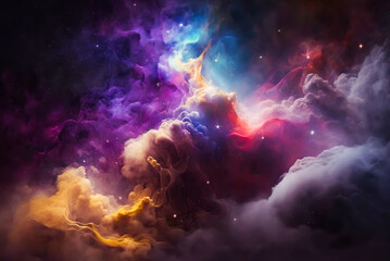 Fototapeta na wymiar Glowing mysterious universe background. Colorful nebular galaxy illustration. Generative ai