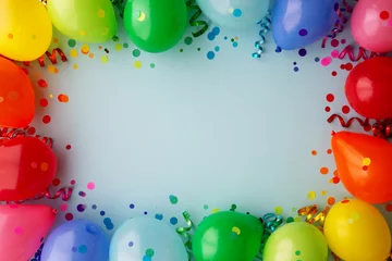 Foto auf Glas Birthday party background with border of balloons © Ruth Black