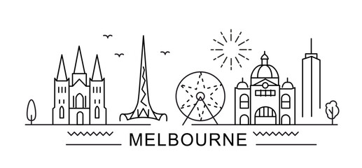 Naklejka premium Melbourne City Line View. Poster print minimal design. Australia