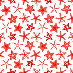 Obraz premium Vector seamless pattern with starfish on a white background. Summer sea print.