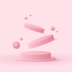 Pink pastel podium product display with 3d balls