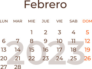 Calendar month february in spanish 2023.