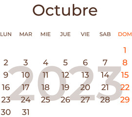 Calendar month october in spanish 2023.