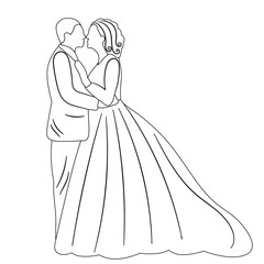 bride and groom sketch, outline on white background vector