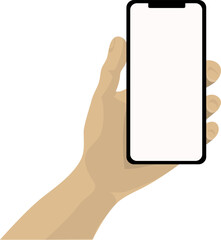 Obraz na płótnie Canvas A hand holds a mobile phone with a blank screen. Сartoon