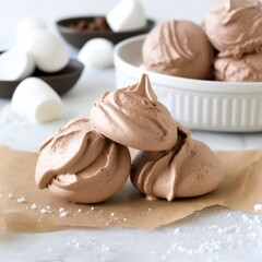 Chocolate meringue cookies on the table. Created using generative AI and image-editing software.