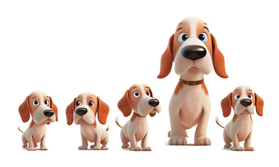 Cute cartoon dog family on a transparent background. generative AI