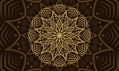 Hand Drawn Floral Gold Colored Mandala background. Islamic Design Element for Decoration Background.