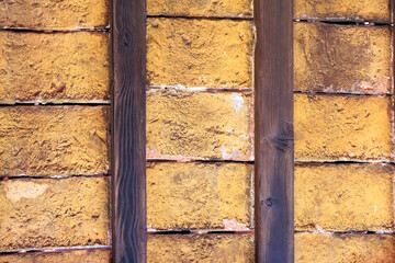 Pattern of old roof tiles between wooden beams in the old town of the Croatian town of Rovinj