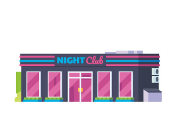Vector night club party building flat design illustration