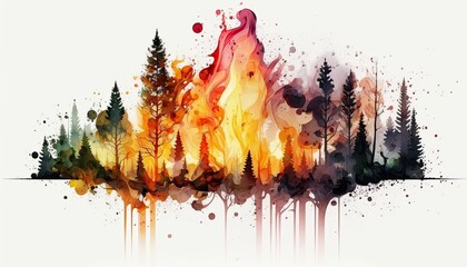 forest fire isolated illustration in painted watercolor style made by ai