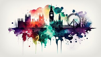 London city colorful landscape isolated water color illustration contrasted made by ai