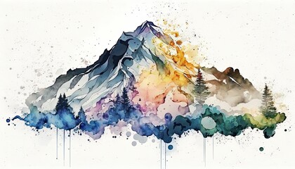 watercolor illustration of a mountain colorful made by ai